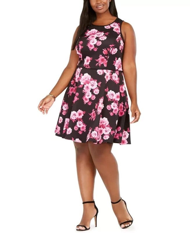 City Studios Women's Plus Size Floral Print A Line Dress Purple Size 20W, Purple / Purple, hi-res image number 0