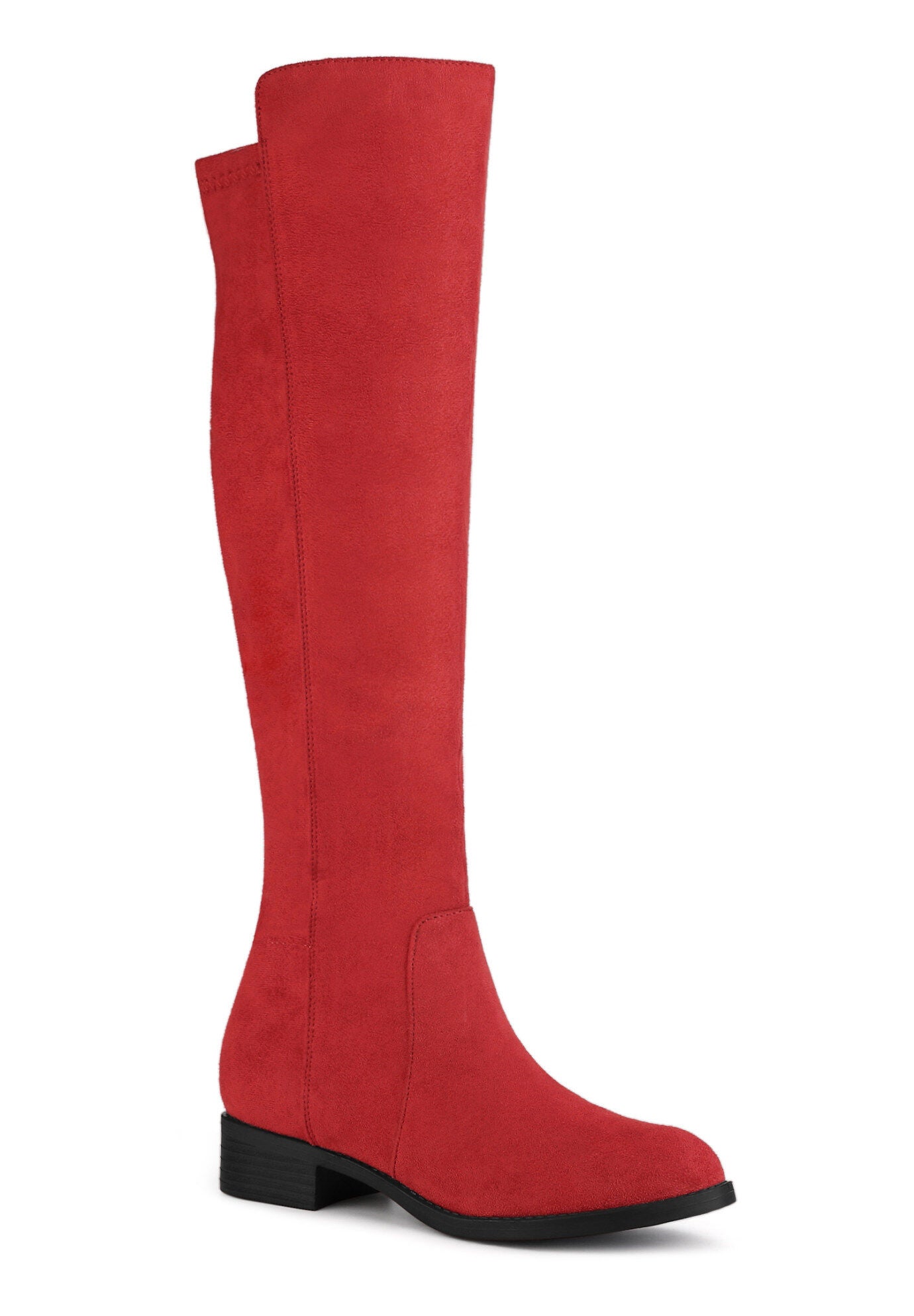 Side Zipper Chunky Heels Knee High Boots, Red / Red, hi-res image number 0