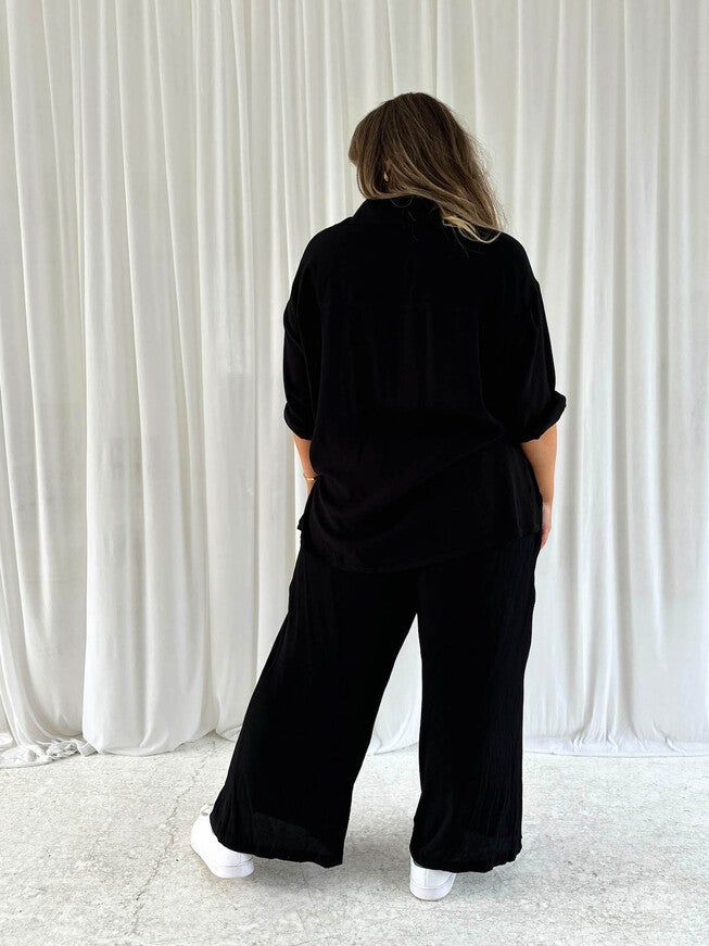 Adele Wide Leg Pant, Black / Black, alternate image number null