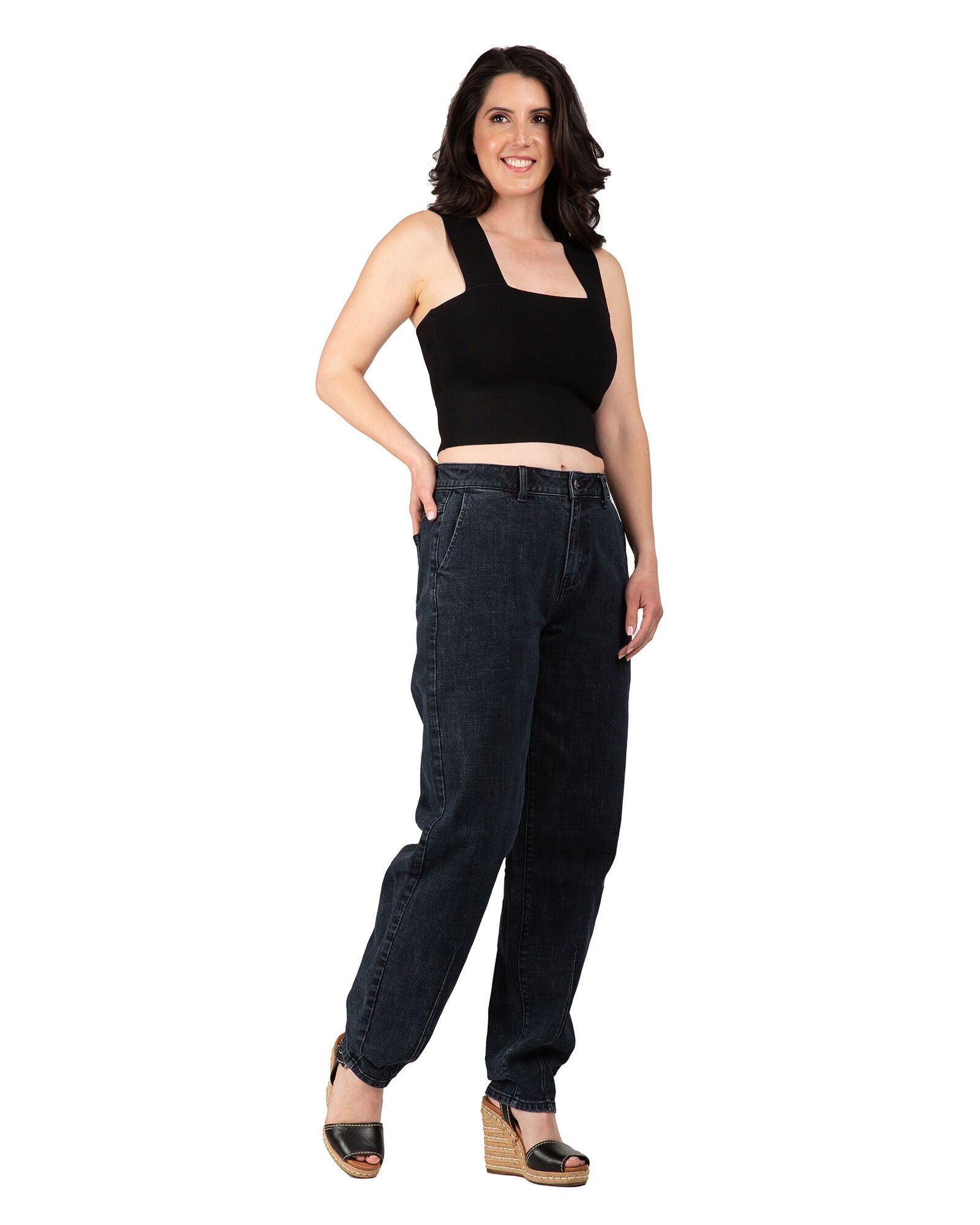 Zuma Women&#39;s Plus Size Tapered Trouser Pants, Black Stone / Black, alternate image number 1