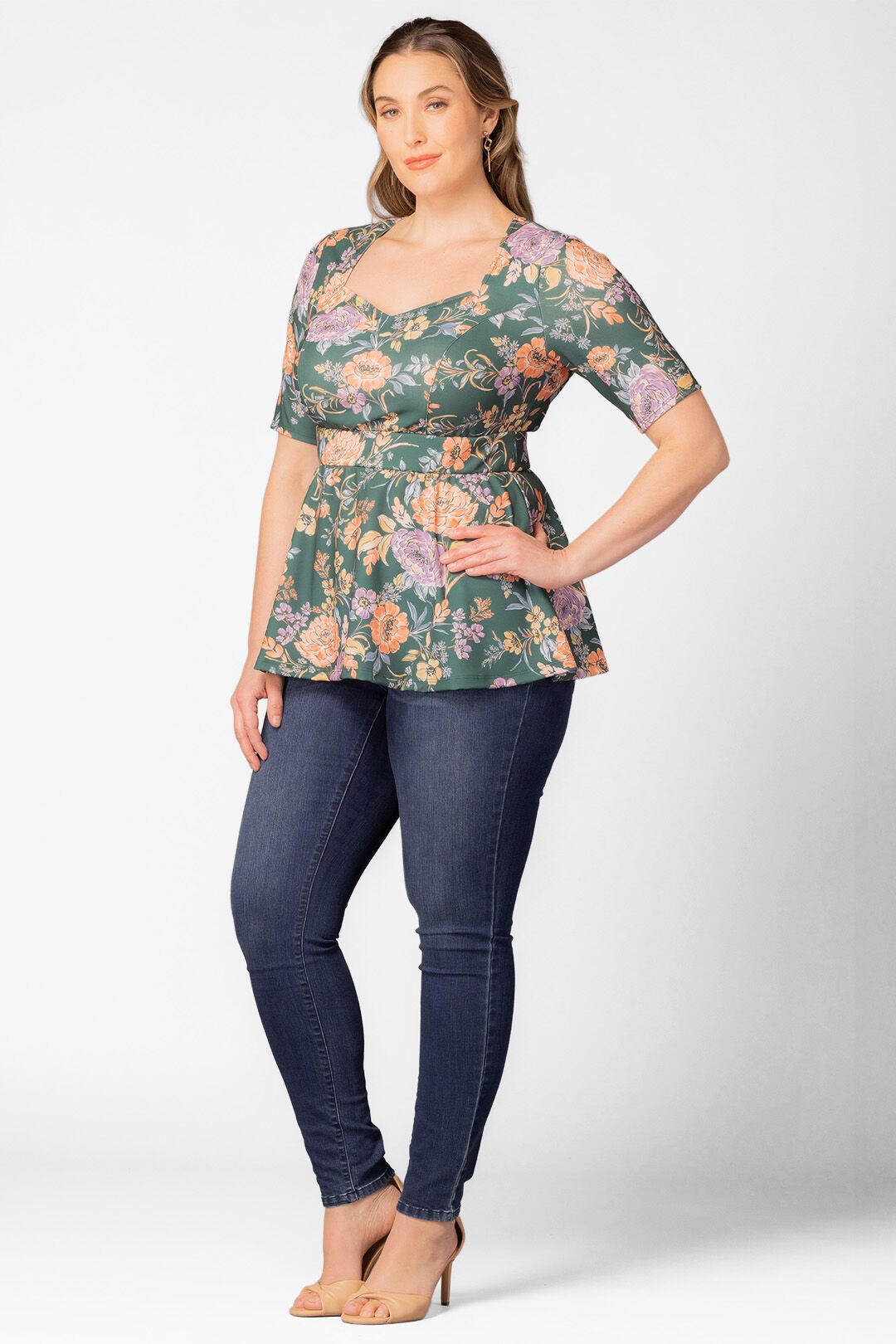 Posh Peplum Top, GREEN GARDEN / Forest Green, alternate image number 3