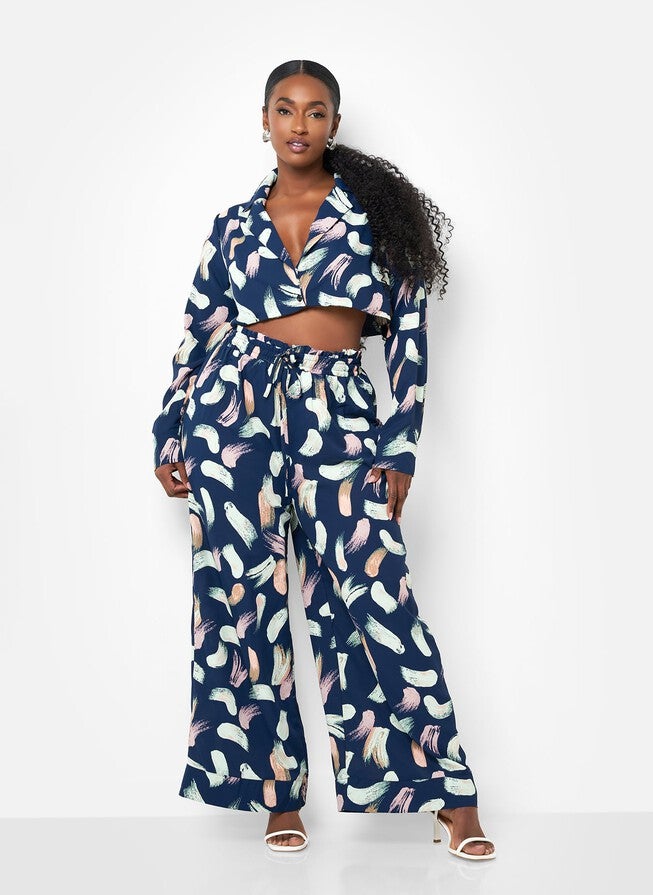 NINA PLUNGE PRINTED TOP - NAVY, Blue / Royal Blue, alternate image number null