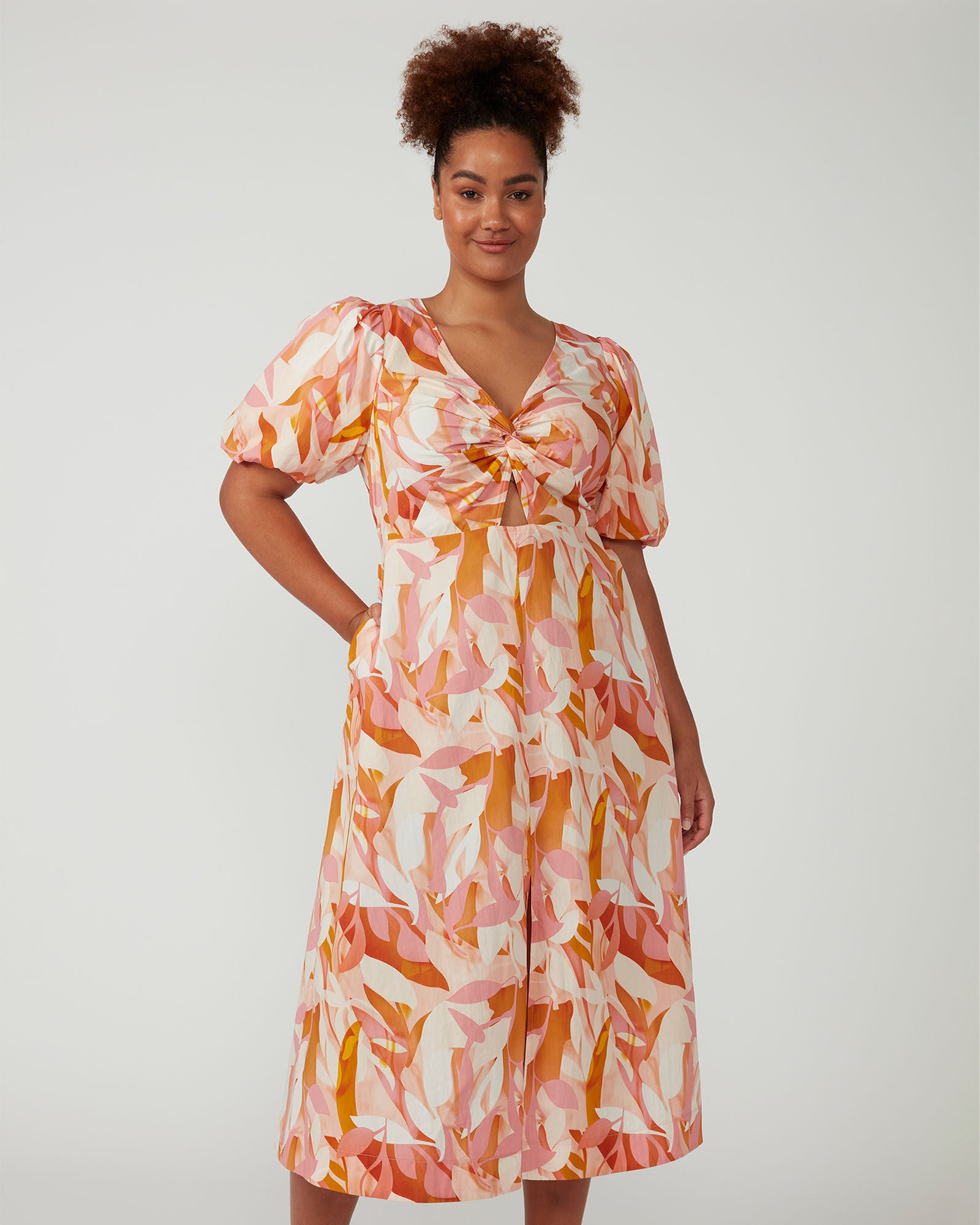 Aura Cascade Dress, Print / Orange, alternate image number 2