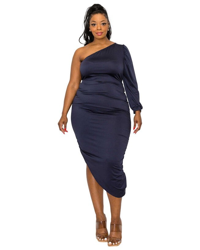 GAIA ASYMMETRICAL BODYCON DRESS, Navy / Navy, hi-res image number null