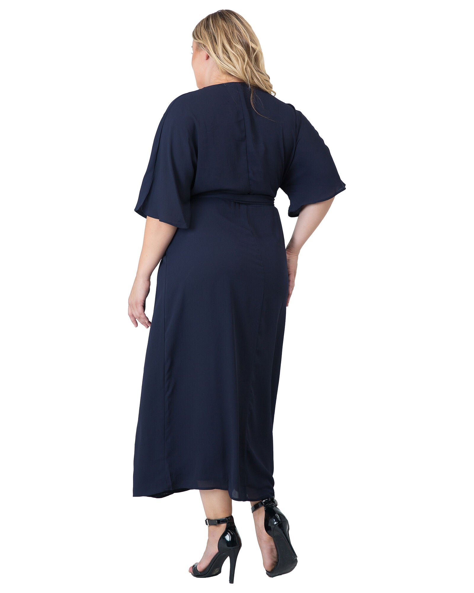 Plus Size Olivia Kimono Wrap Maxi Dress, Blue / Navy, alternate image number 4