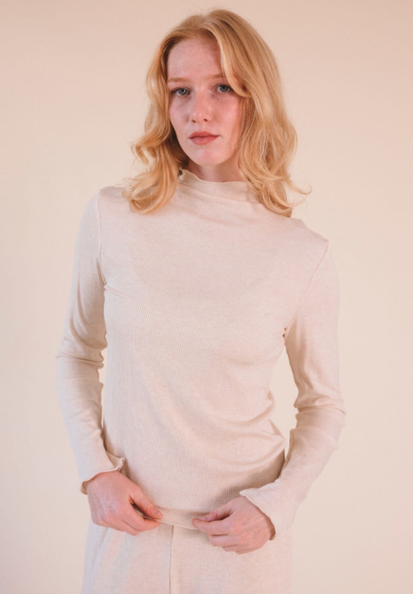 Norma Modal Ribbed Turtleneck, Heather Almond / Beige, hi-res image number 0