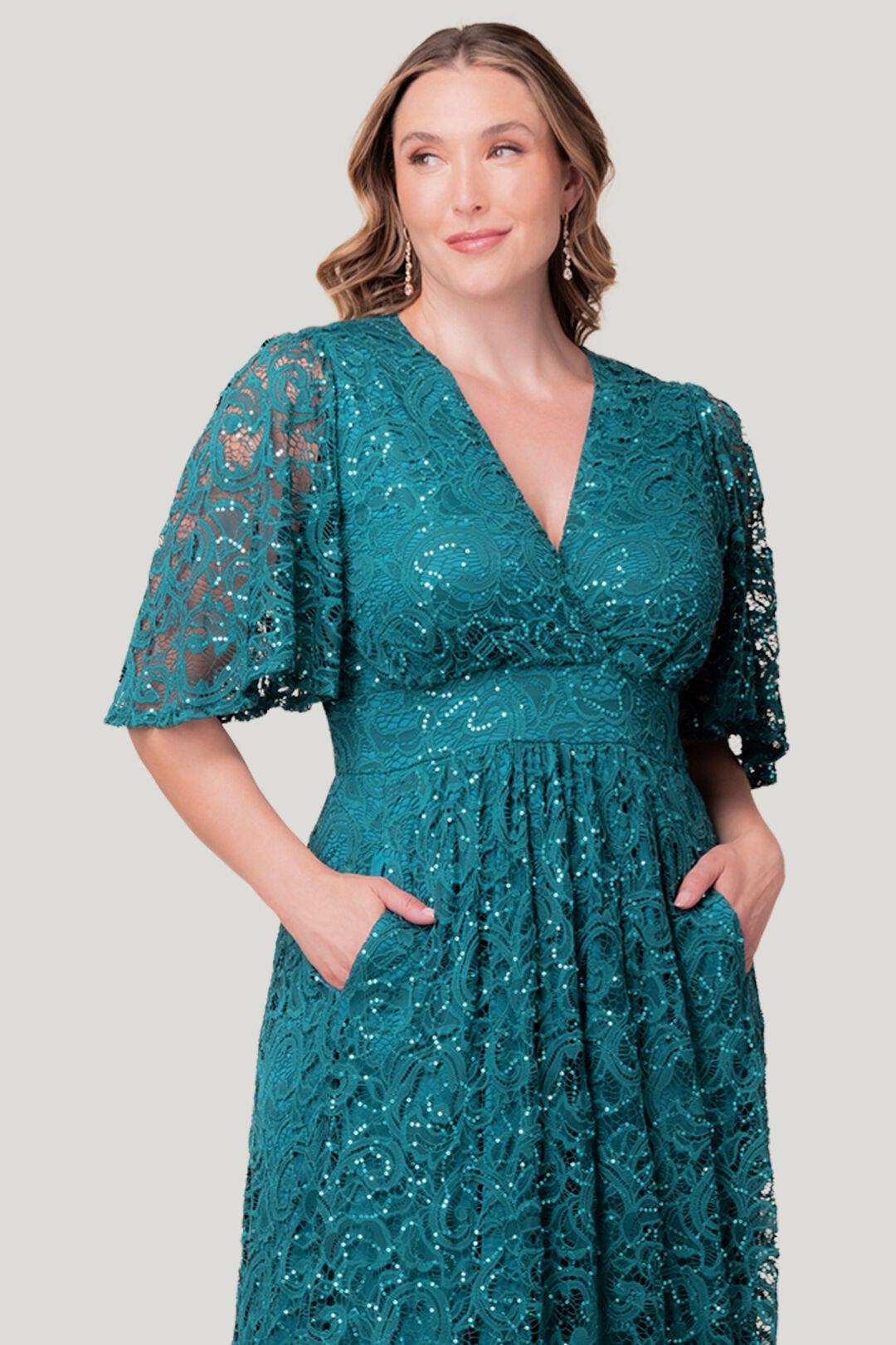 Luminous Sequin Lace Evening Gown, TEAL TOPAZ / Teal, alternate image number 2
