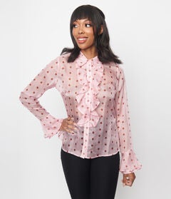 Smak Parlour Pink & Strawberries Stripe Ruffle Blouse