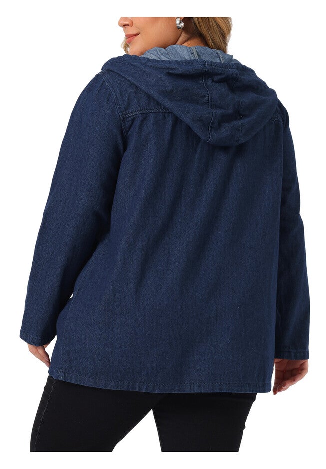 HOODIE LAYERED DRAWSTRING UTILITY DENIM JACKET, Black Blue / Navy, alternate image number 3