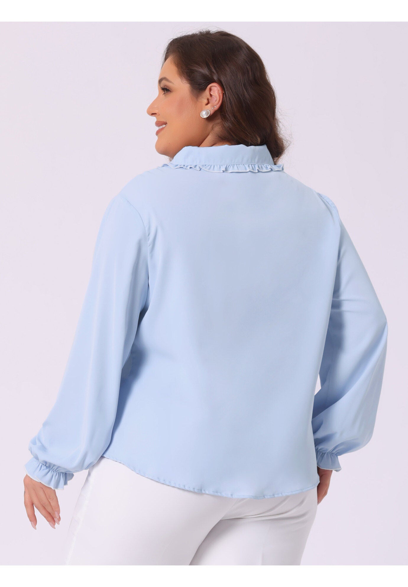 PETER PAN LONG SLEEVE CHIFFON BUTTON DOWN SHIRT, Light Blue / Light Blue, alternate image number 3