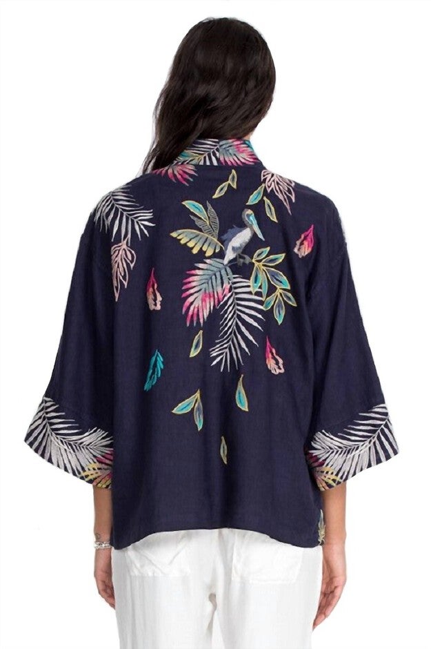 KALUHI LINEN CROPPED KIMONO IN DEEP NAVY, , alternate image number null