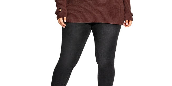 City Chic Women's Trendy Plus Grommet-Sleeved Sweater Nutmeg Size XS, , alternate image number null