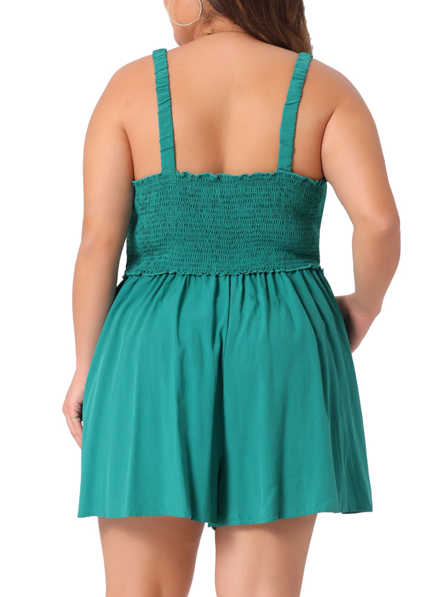 SLEEVELESS ROMPERS SQUARE COLLAR FLOWY SHORT JUMPSUIT, Green / Kelly Green, alternate image number 3