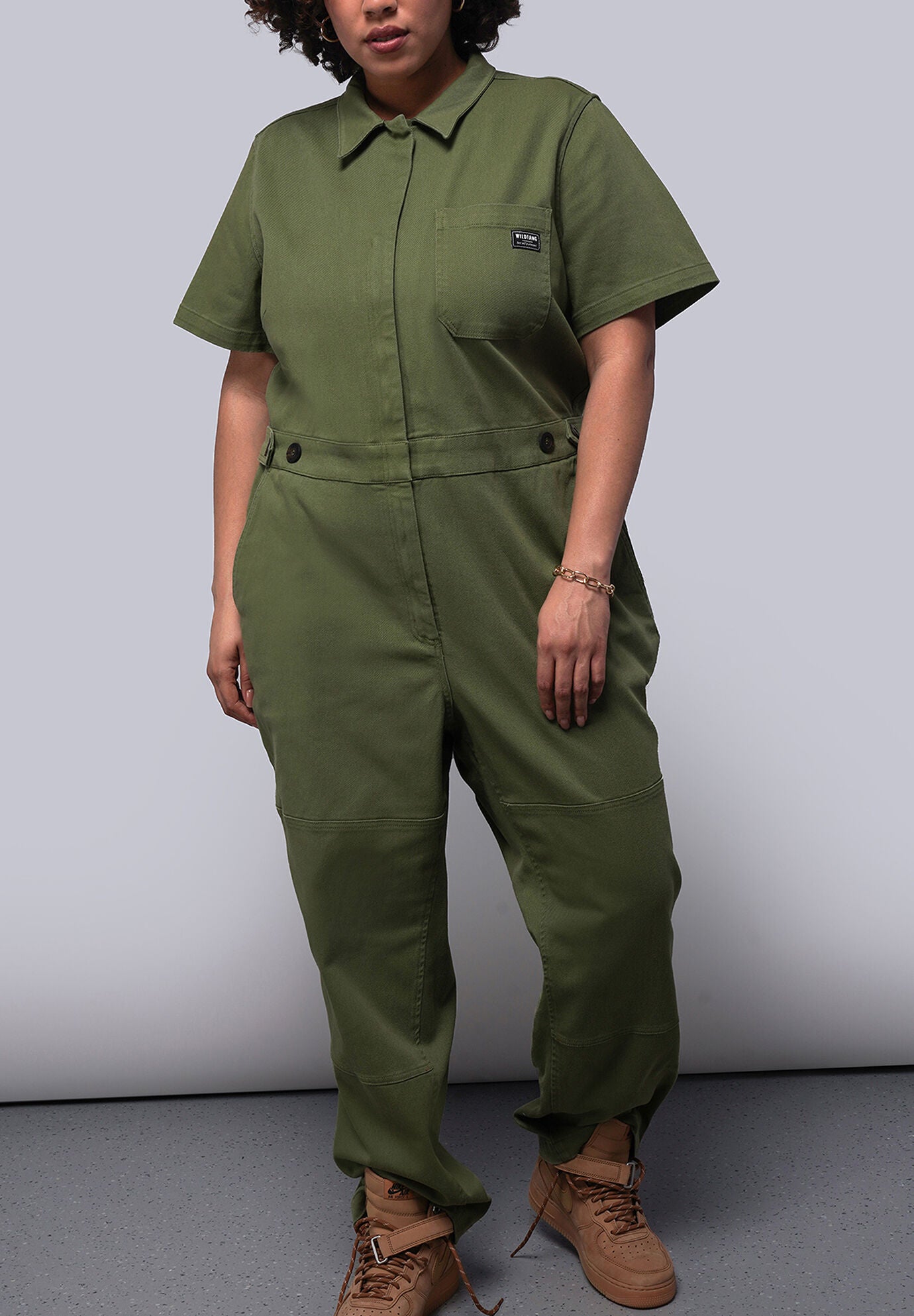 The Essential Denim High Waisted Coverall, MOSS GREEN / Forest Green, hi-res image number 0