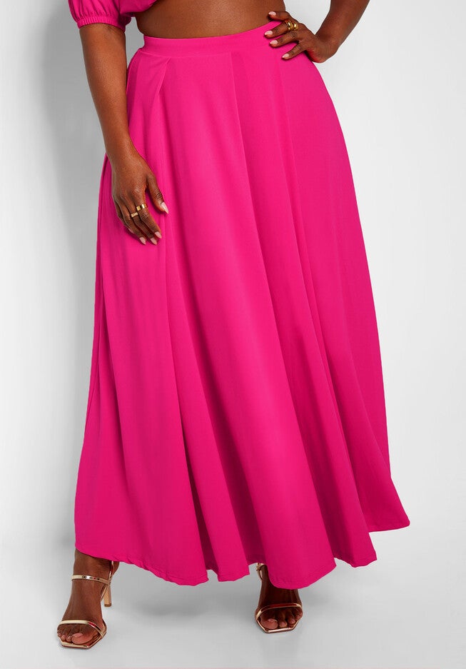 Twyla Pleated Maxi Skater Skirt, Fuchsia / Deep Fuchsia, alternate image number 3