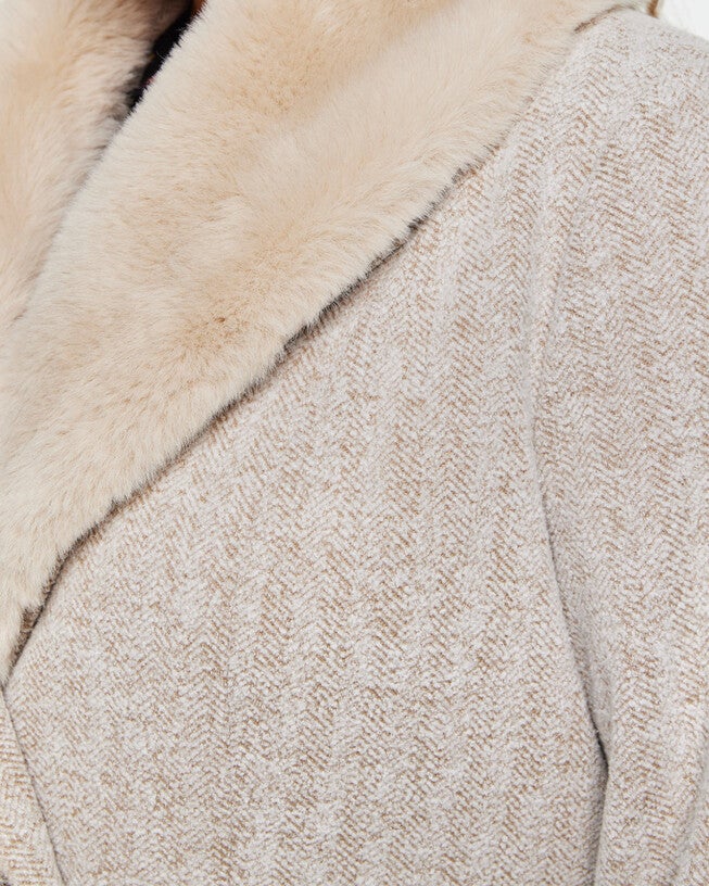 Grammys Beige Coat with Faux Fur Removable Collar, , alternate image number null