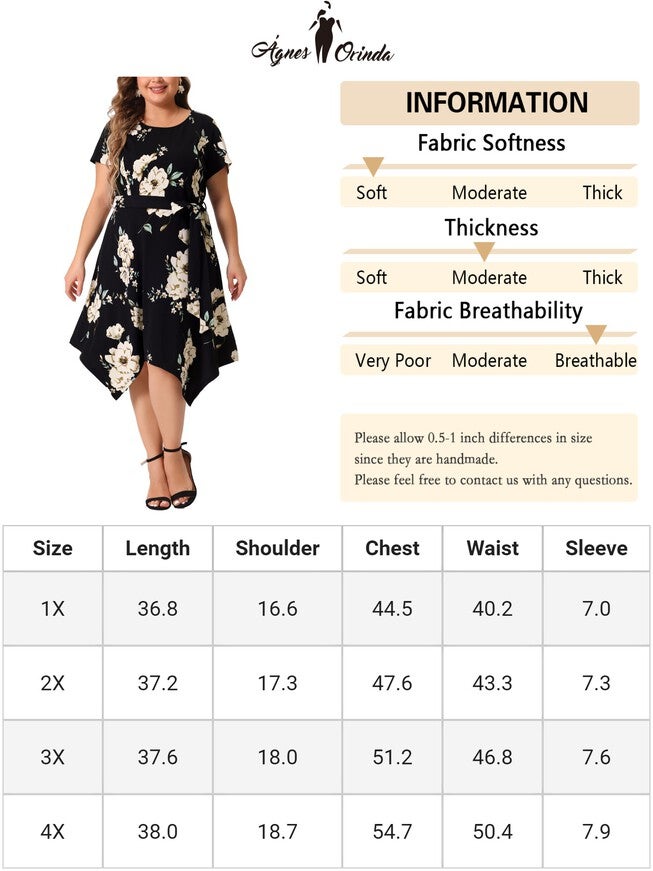 Printed Retro High Low Short Sleeves Dress, Black White / White, alternate image number 4