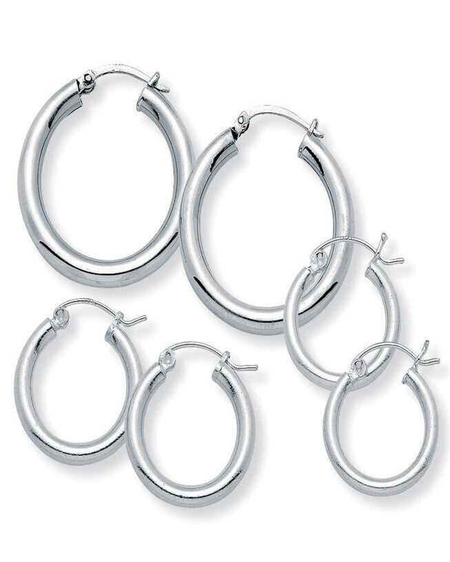 3 Pair Hoop Earrings Set in .925 Sterling Silver, , alternate image number null