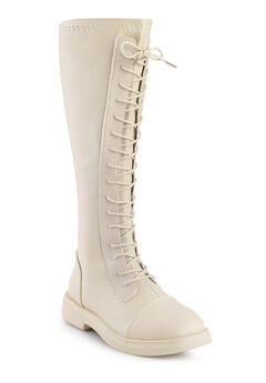 Lace Up Lug Sole Flat Low Heel Knee High Combat Boots