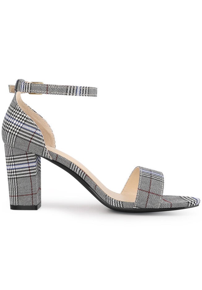 Open Toe Ankle Strap Chunky High Heel Sandals, Black White / Black, hi-res image number 0