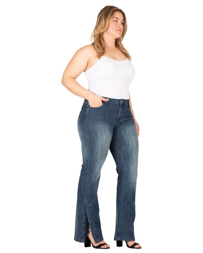 Rainie Light Hand-Sanded Plus Size Stretch Denim High-Waist Slit Hem Jeans, , alternate image number 8