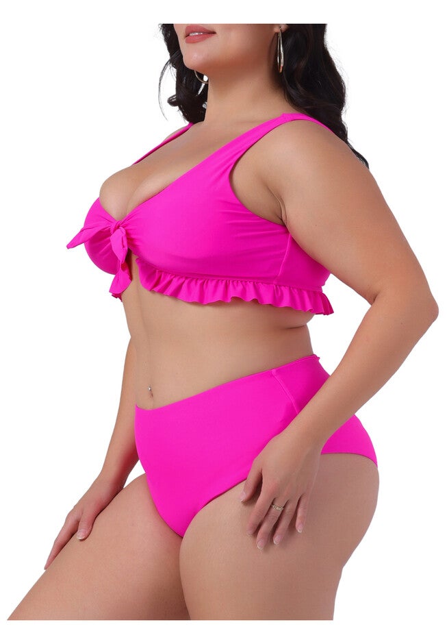 Two Piece High Waisted Swimsuit, Hot Pink / Deep Fuchsia, alternate image number 1