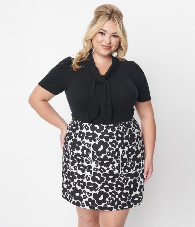 Smak Parlour Black Tie Neck Top, Black / Black, hi-res image number 0