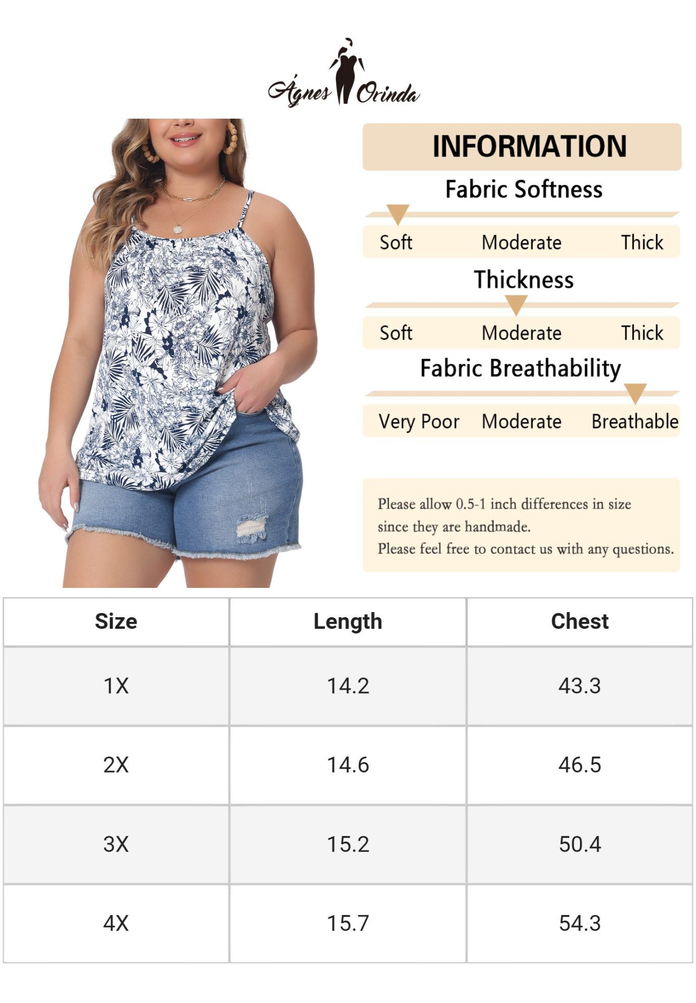 Boho Floral Loose Cami Spaghetti Strap Tunic, Navy Blue / Navy, alternate image number 4