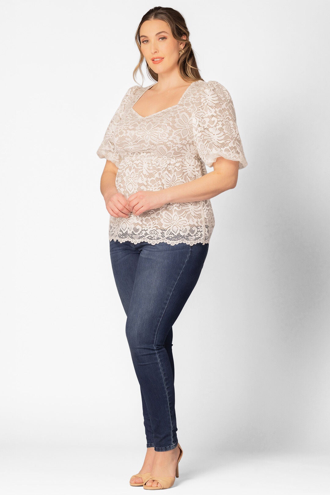Winsome Sweetheart Lace Peplum Top, IvoryNude / Ivory, alternate image number 3