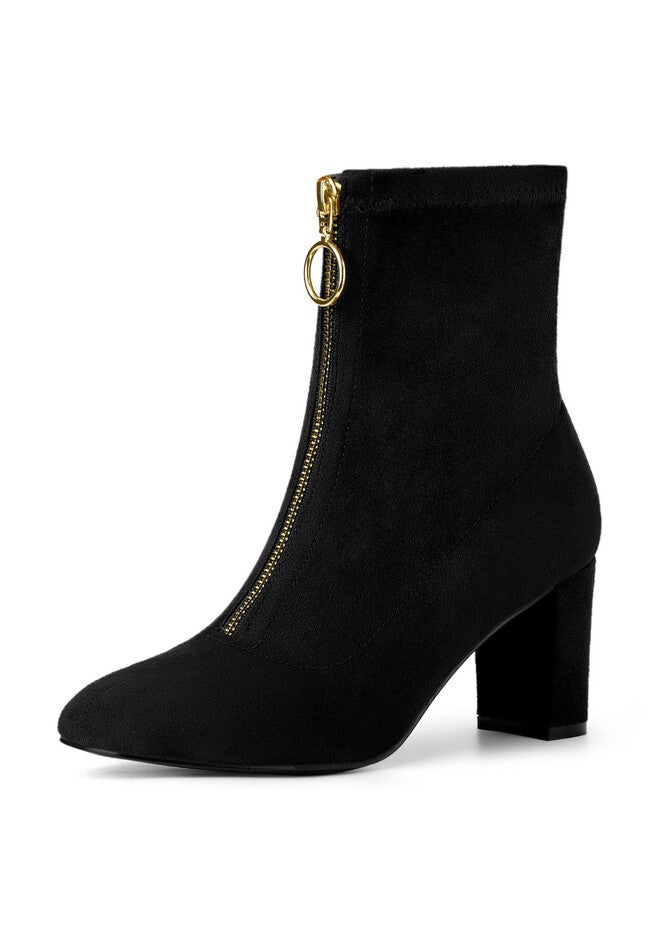 FRONT ZIPPER HIGH HEEL ANKLE BOOTS, Black / Black, hi-res image number 0