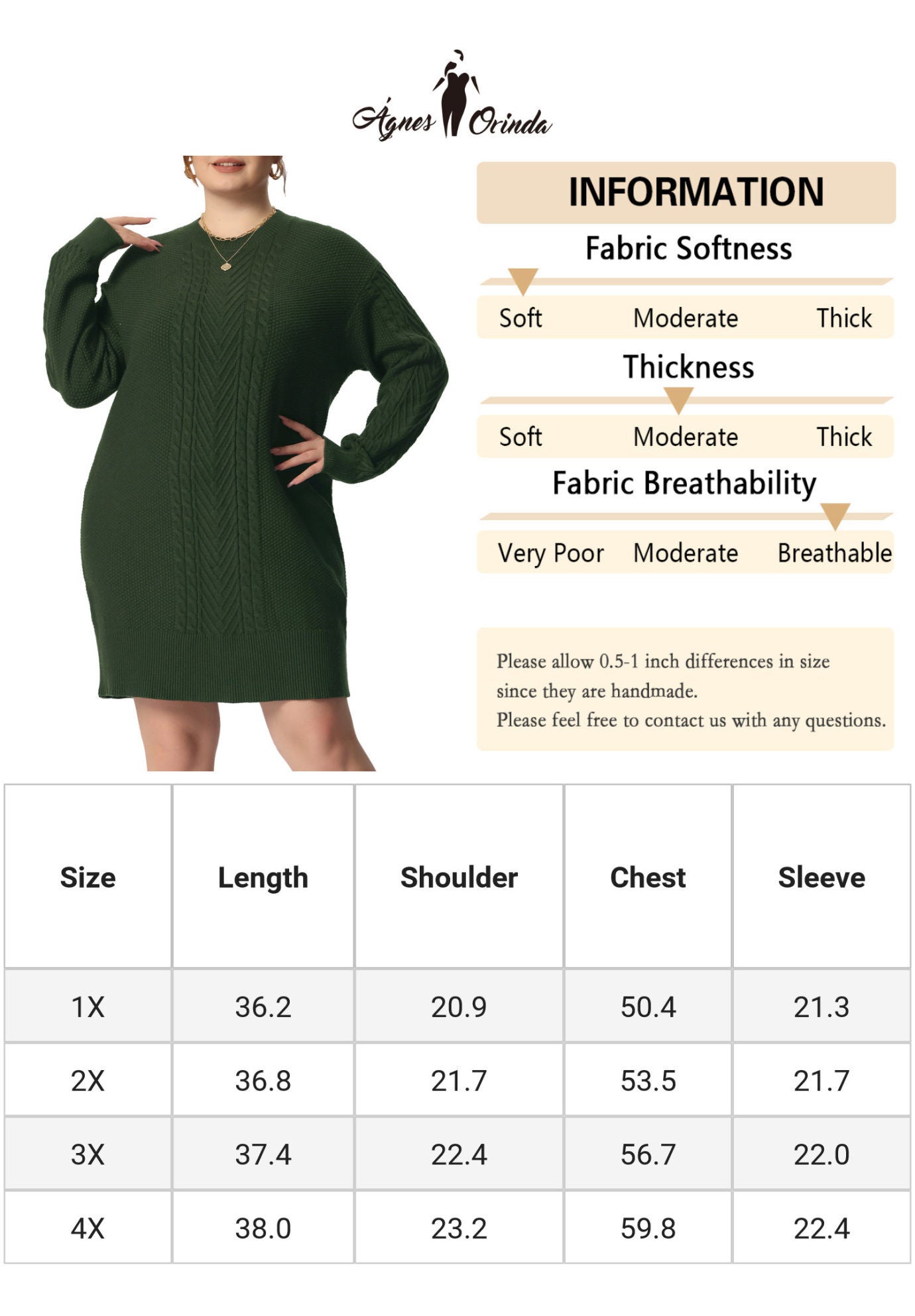 CREWNECK LONG SLEEVE KNIT TUNIC PULLOVER SHORT SWEATER DRESS, Army Green / Olive Green, alternate image number 2