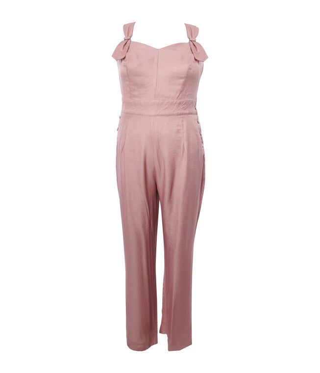 Unique Vintage Rose Chambray Tie Back Overalls, Pink / Pink, hi-res image number 0