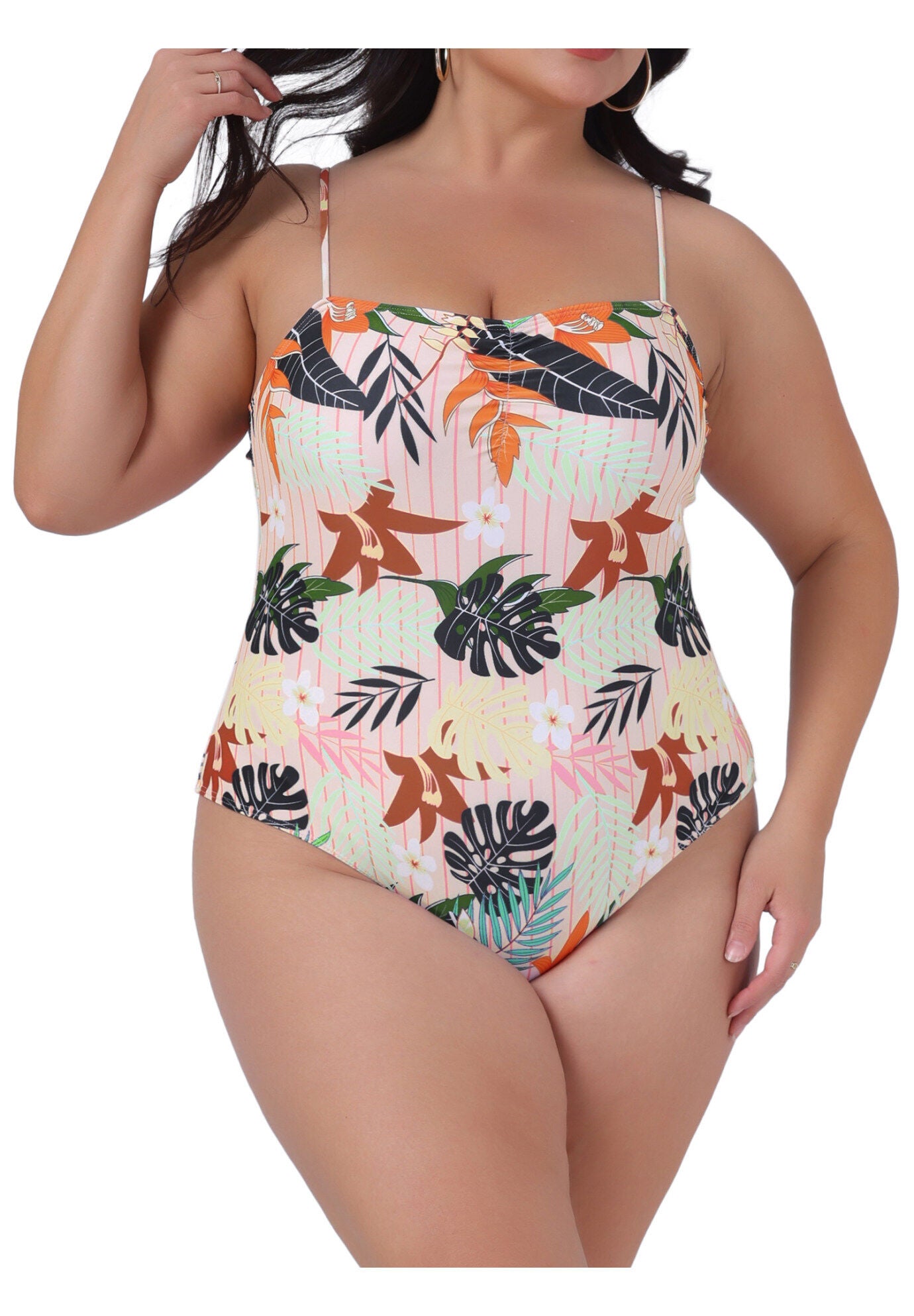 Summer Swimsuit Floral Tropical Pattern Swimdress Bathing Suit, Pink / Pink, alternate image number 2