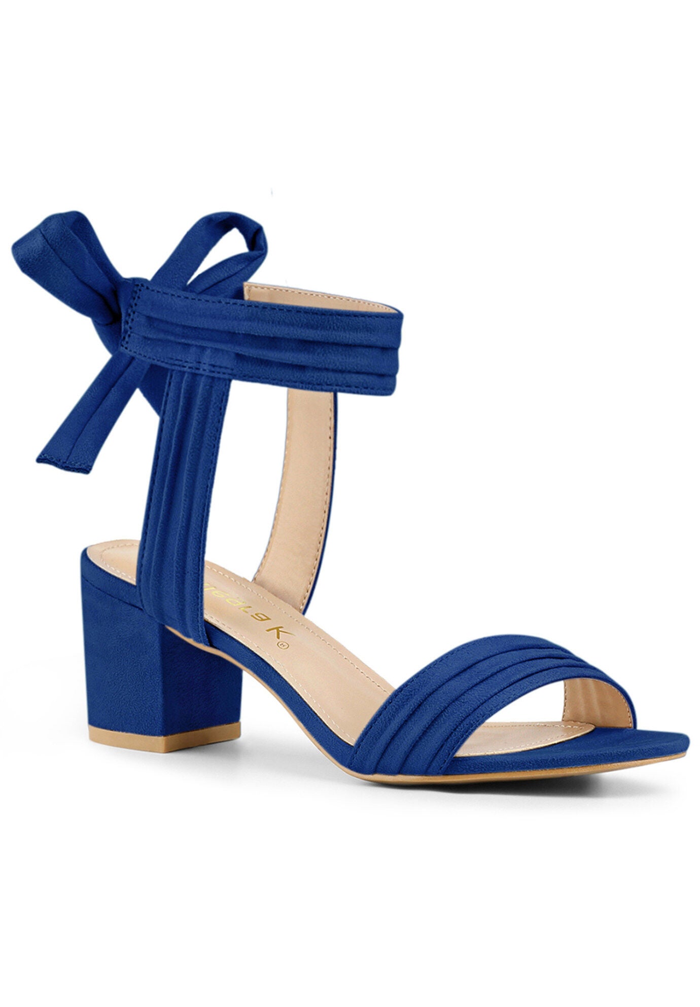 Open Toe Ankle Tie Back Block Heels Sandals, Deep Blue / Royal Blue, hi-res image number 0