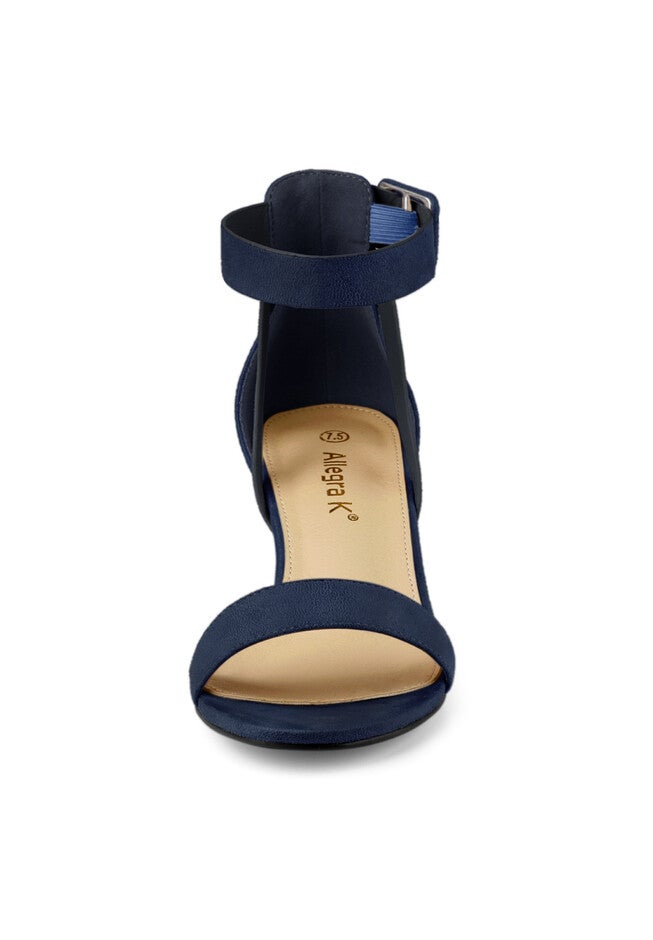 Ankle Strap Block Low Heel Sandal, Navy Blue / Royal Blue, alternate image number 1