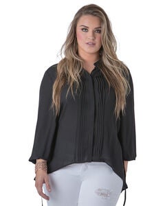 Plus Size Trisha Mandarin Collar Tuxedo Front Chiffon Blouse