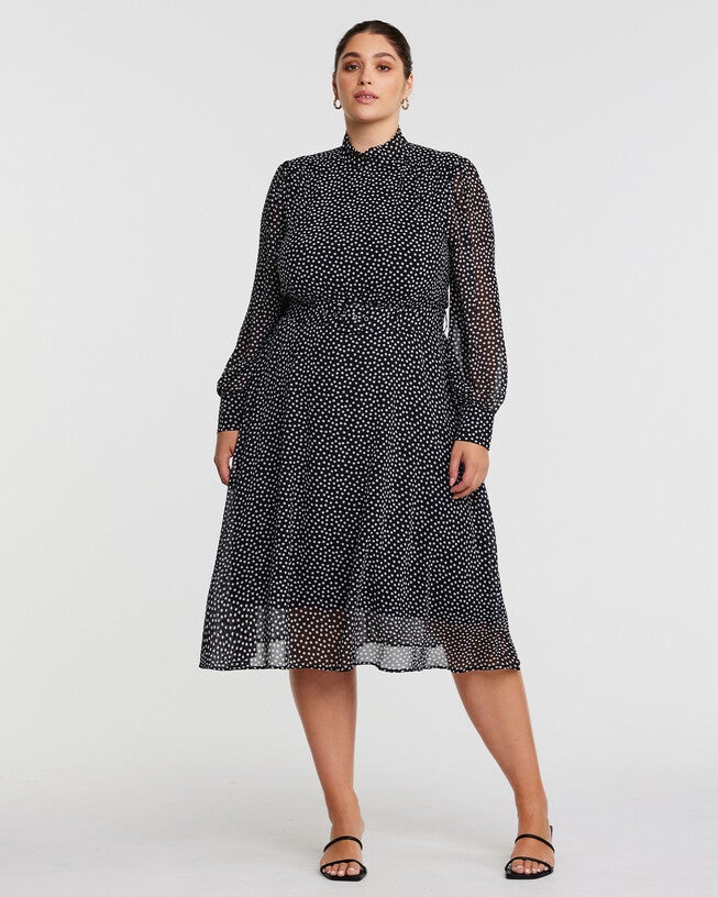 Diana Black Polka Dot Belted Midi Dress, , alternate image number null