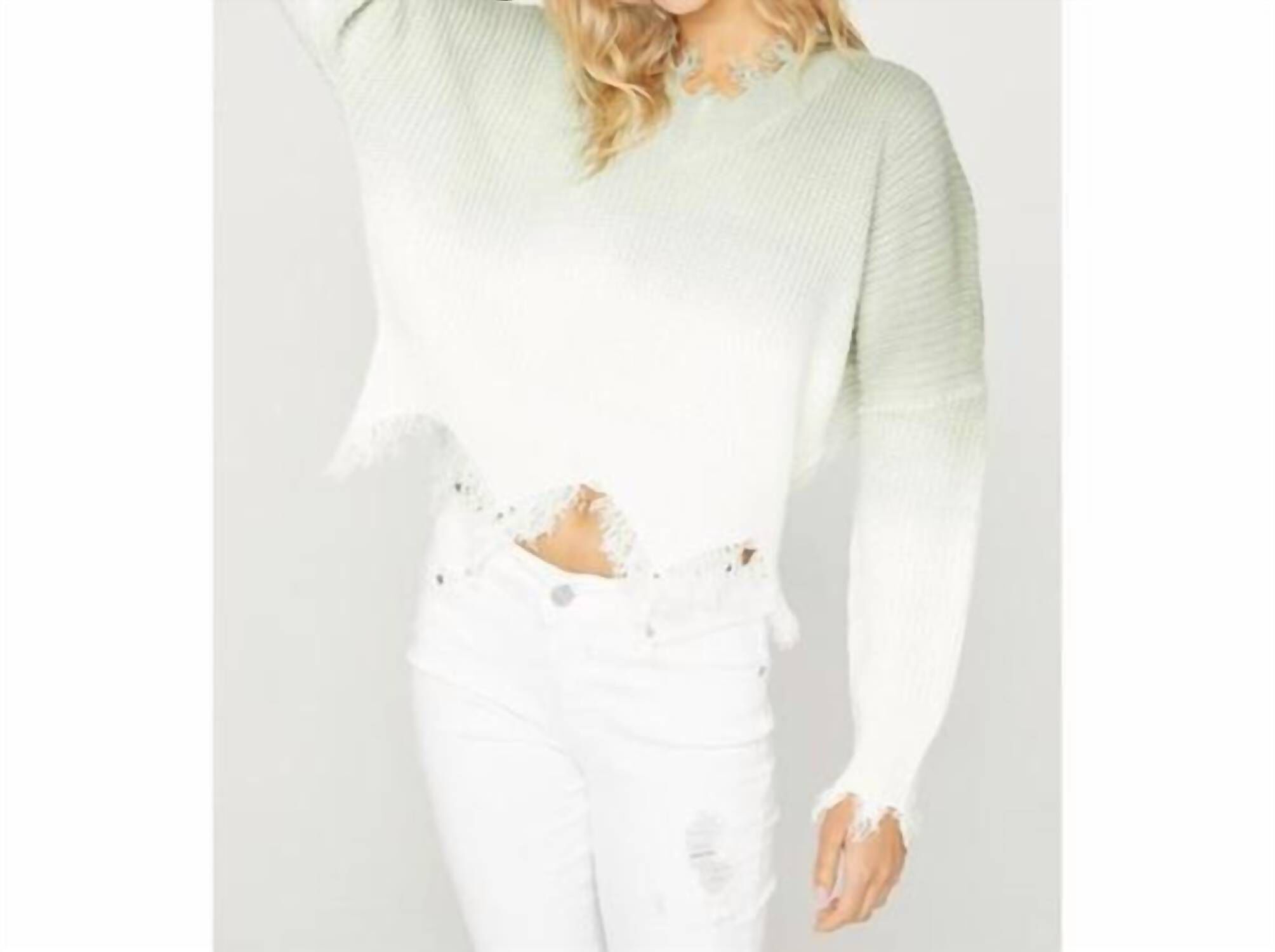 OMBRE SWEATER IN OMBRE GREEN AND WHITE, Ombre Green And White / White, alternate image number 3