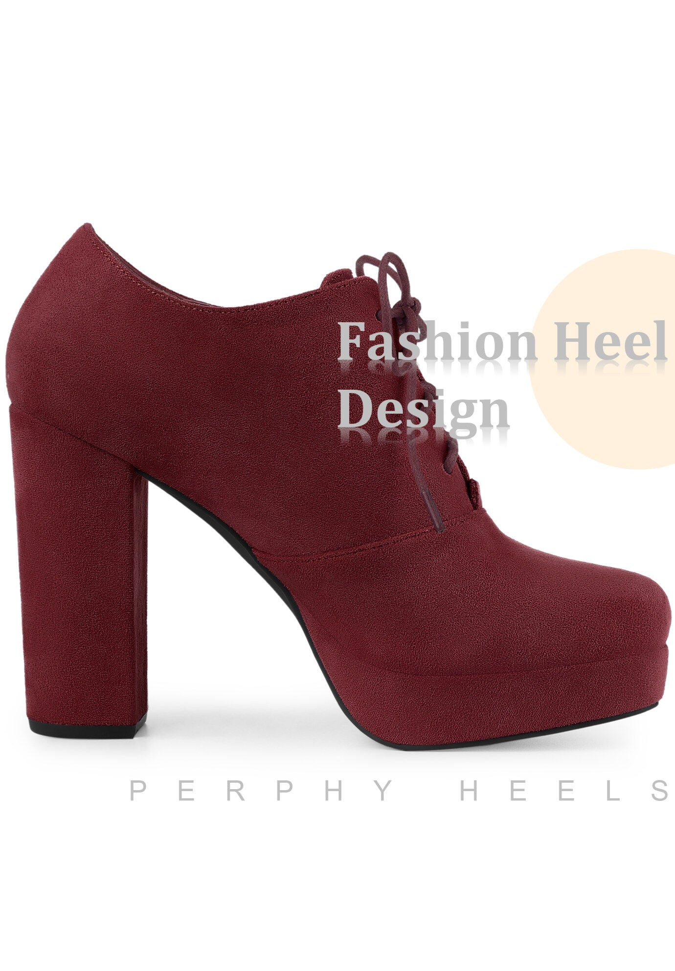 Platform Chunky Heel Lace Up Ankle Booties, Burgundy / Burgundy, alternate image number 3
