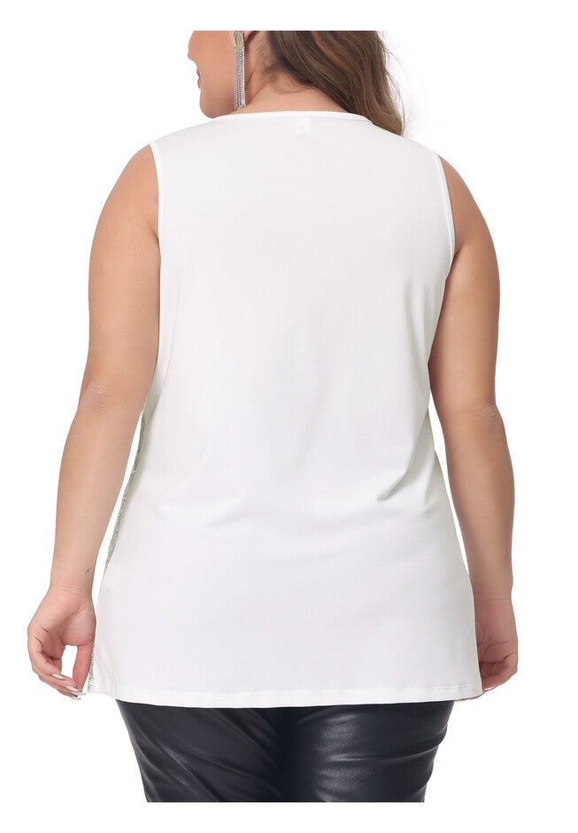 Sleeveless Glitter Sequin Vest Tank Top, Silver / Silver, alternate image number null