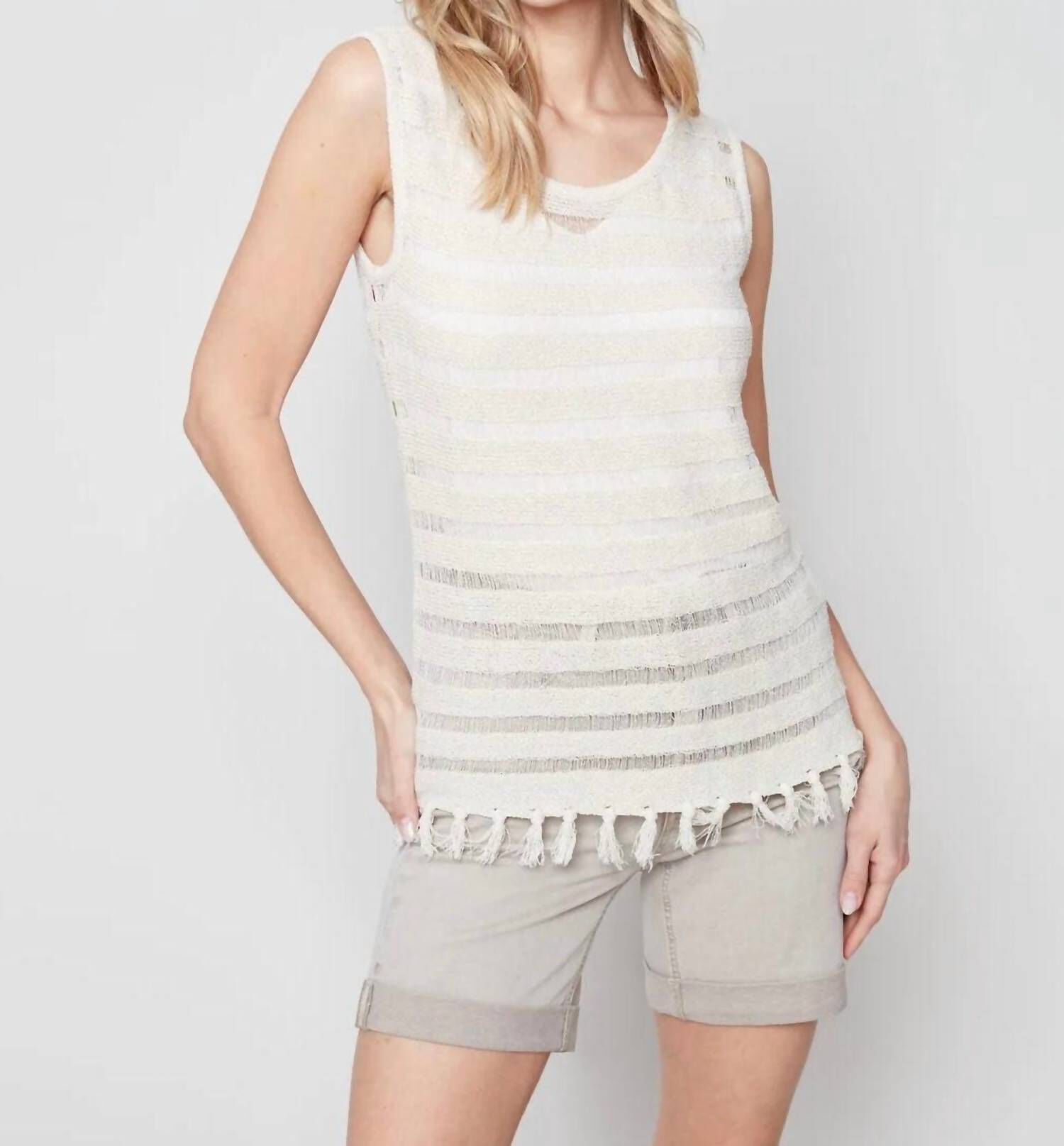 BOUCL&Eacute; YARN CAMI WITH TASSELS IN NATURAL, , alternate image number 3