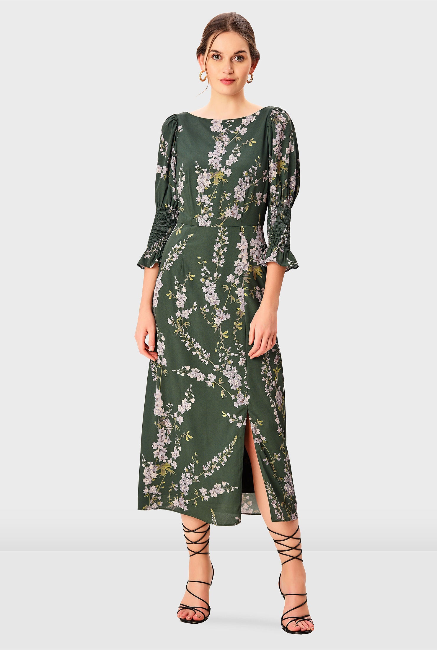 Floral Print Crepe A-Line Dress, , alternate image number 5