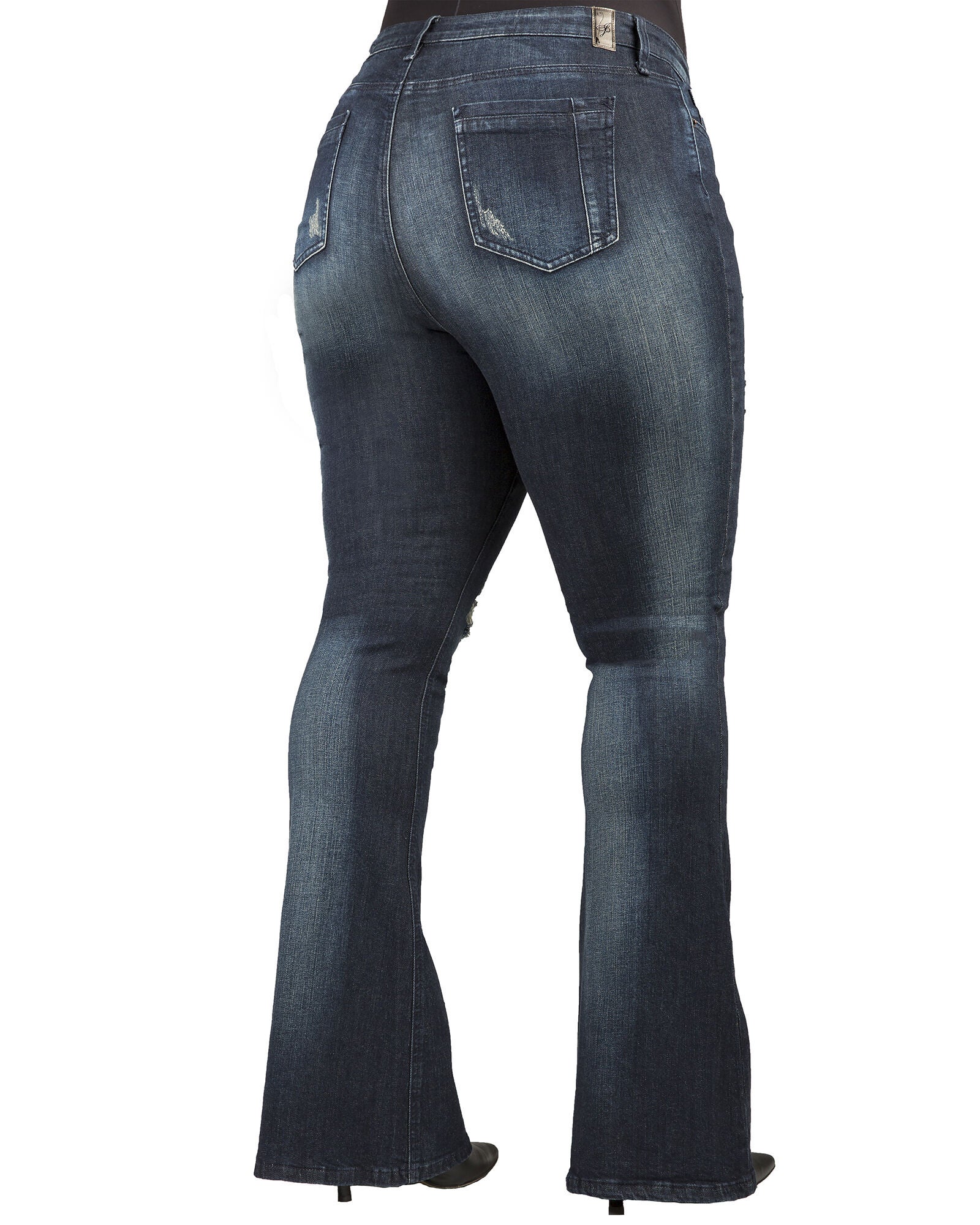 Plus Size Kylie Jeans In Unforgiven Wash W Distressing & 24 inches Flare, Blue / Dark Wash, alternate image number 4