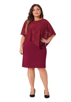 Lace Overlay Bodycon Pencil Cape Dress