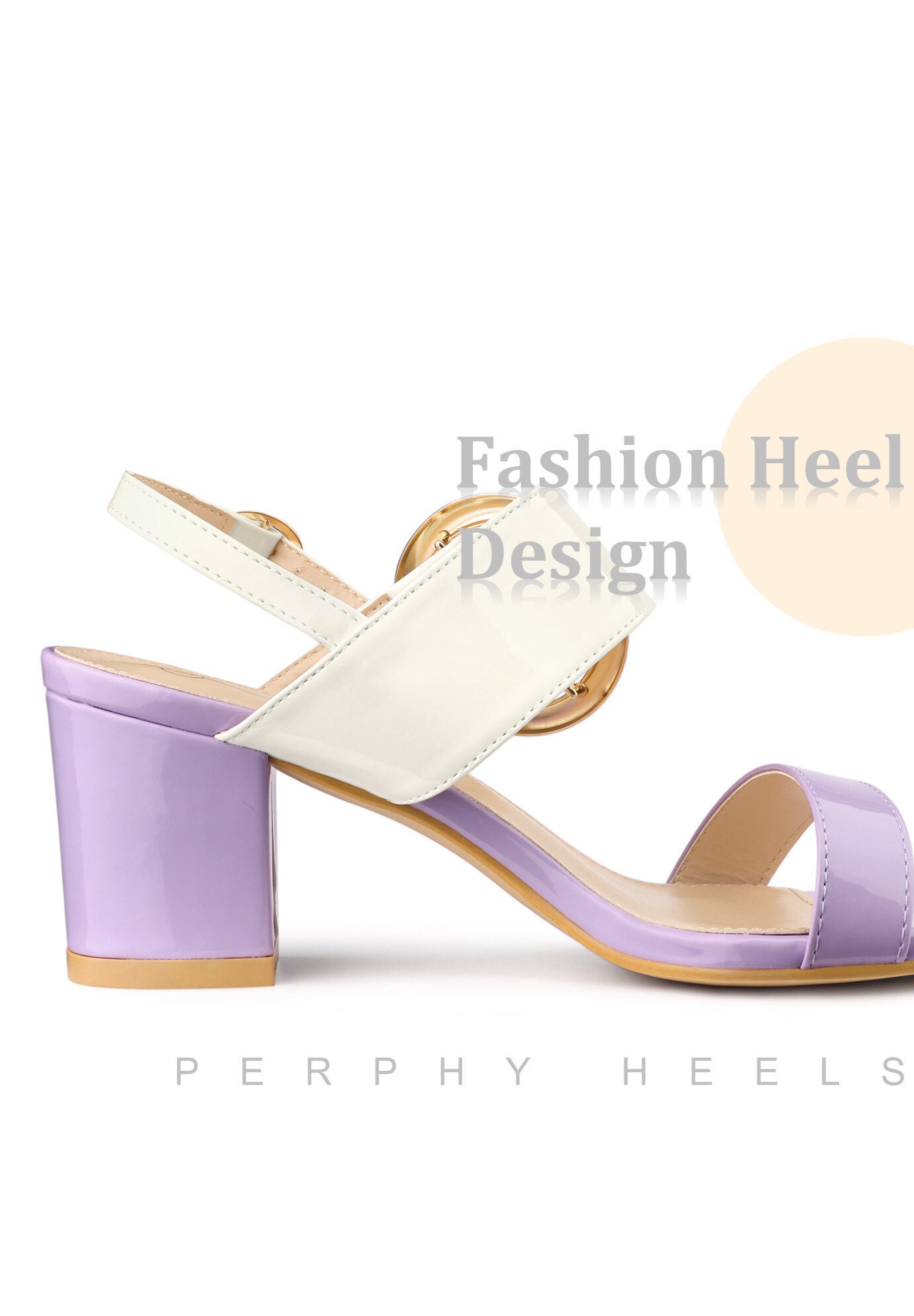 Slingback Buckle Two Straps Chunky Heel Sandals, Purple / Purple, alternate image number 3