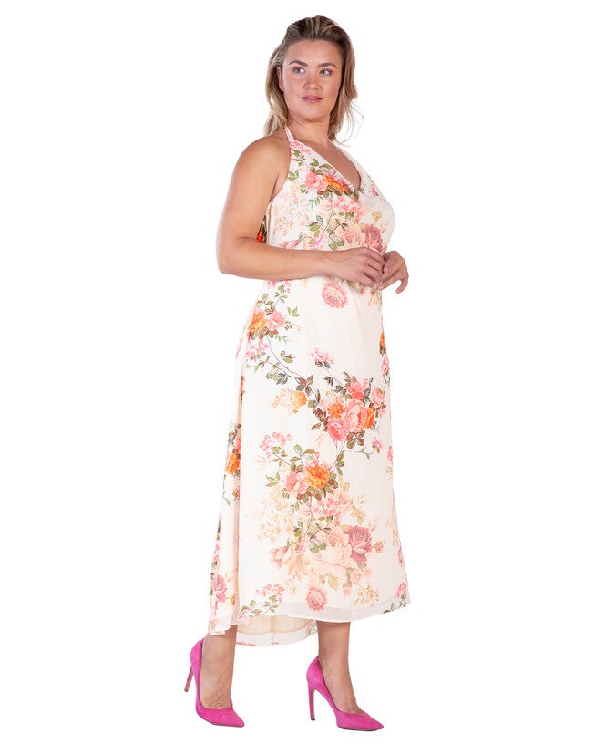 Akari Womens Plus Size Floral Print Cowl Neck Backless Maxi Dress, , alternate image number 6