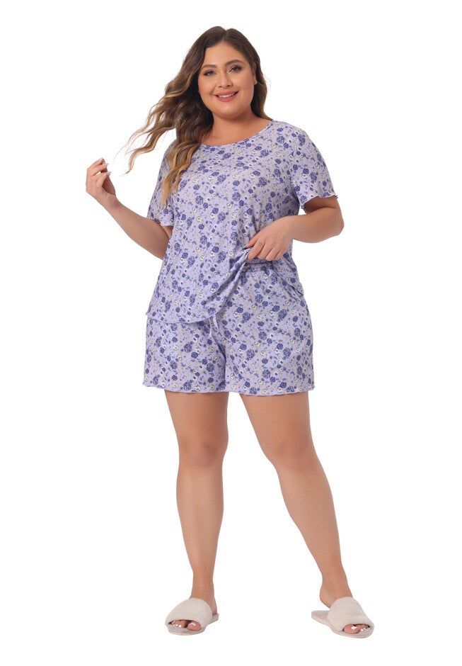 Short Sleeve Summer Casual 2 Piece Pajama Set, Purple / Purple, hi-res image number 0