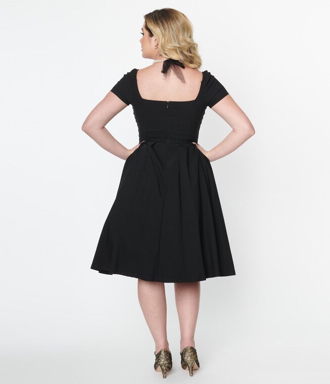 Unique Vintage Black Sweetheart Midge Swing Dress, Black / Black, alternate image number 4