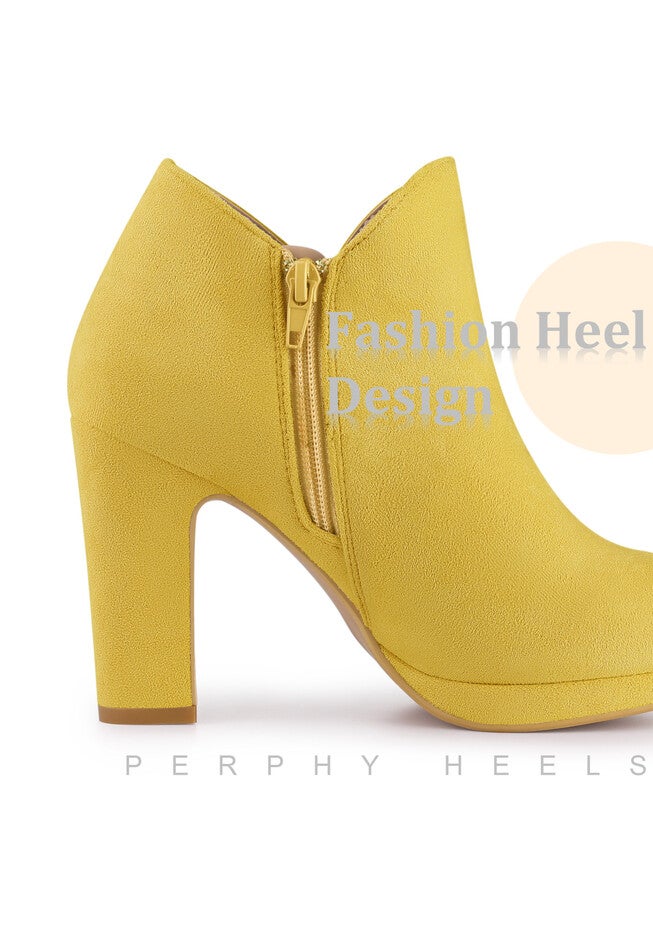 Platform Round Toe Chunky Heels Ankle Boots, Yellow / Yellow, alternate image number 3