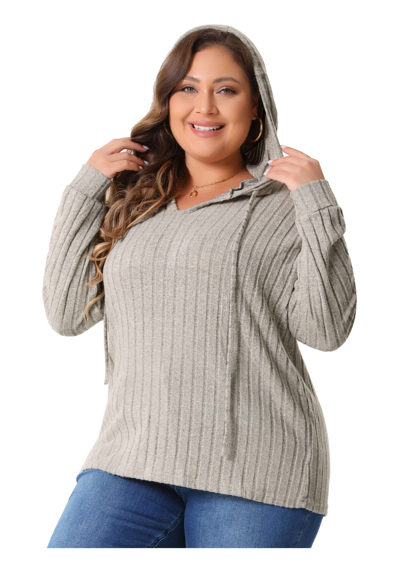 Pullover Lightweight Drawstring Sweatshirt Hoodie, Khaki / Warm Grey, alternate image number 2